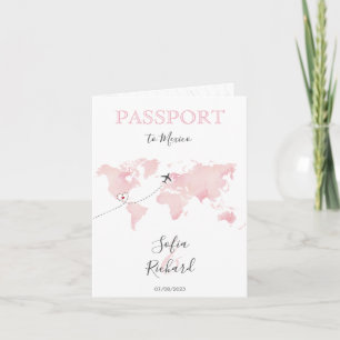Invitación Mármol del mapa del mundo rosado de la pasaporte d