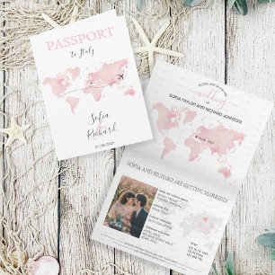 Invitación Mármol del mapa del mundo rosado de la pasaporte d