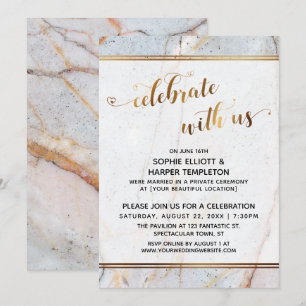 Invitación Mármol Dorado Celebre Con Nosotros Corazón Caligra