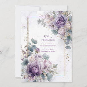 Invitación Mármol dorado de rosa polvorienta elegante púrpura