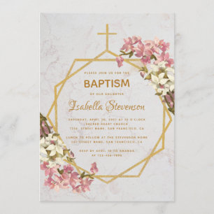 Invitación Mármol Dorado Floral Orquídeas Rosas Geométrico Ba