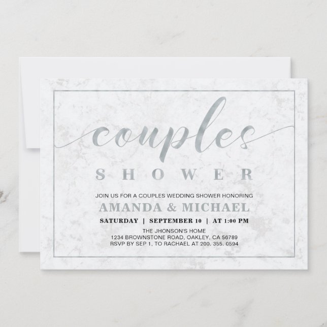 Invitación Mármol | Ducha de Boda de Parejas Moderna Simple (Anverso)