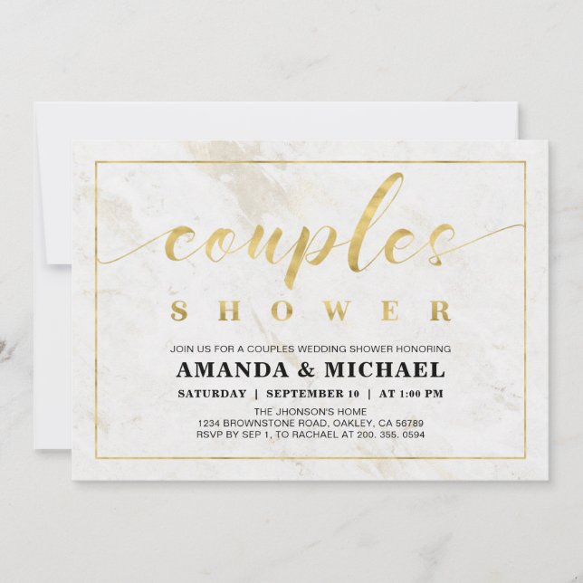Invitación Mármol | Ducha de Boda de Parejas Moderna Simple (Anverso)