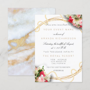 Invitación Mármol Floral Nupcial Cumpleaños Oro Rosado Perlas