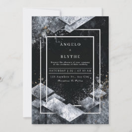 Invitación Mármol Geométrico Diamante Blanco Negro Monocromát