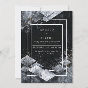 Invitación Mármol Geométrico Diamante Blanco Negro Monocromát