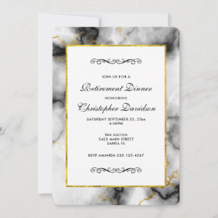 Invitación Mármol gris blanco moderno con cinta dorada