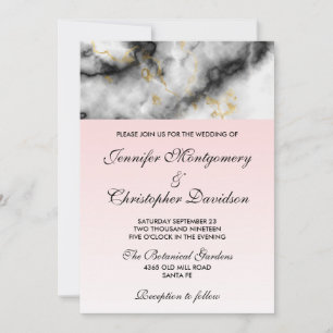 Invitación Mármol gris blanco moderno con cinta dorada