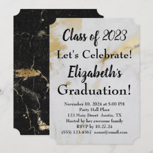 Invitación Mármol gris de oro de graduación 2023 con texto ne