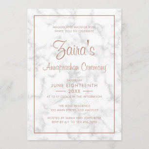 Invitación Mármol gris moderno con oro Rosa Annaprashan