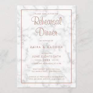 Invitación Mármol gris moderno con Rosa de oro