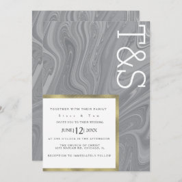 Invitación Mármol Líquido Agate Gris Typography Boda
