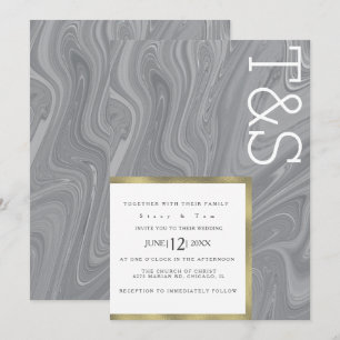 Invitación Mármol Líquido Agate Gris Typography Boda