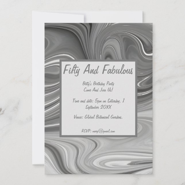 Invitación Mármol Líquido Cincuenta Y Fabuloso Cumpleaños (Anverso)