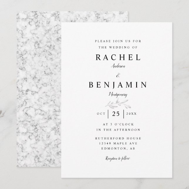 Invitación Mármol Mínimo de Boda Elegante (Anverso / Reverso)