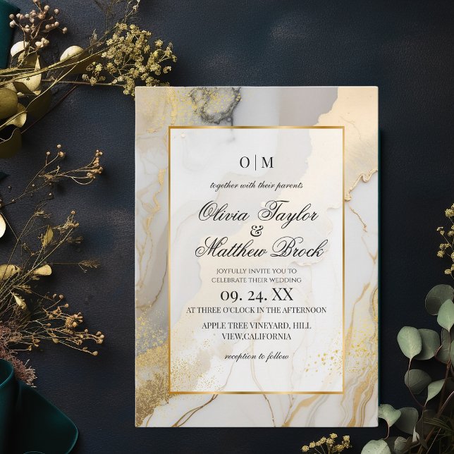 Invitación Mármol Moderno Beige gris y Boda dorado (Subido por el creador)