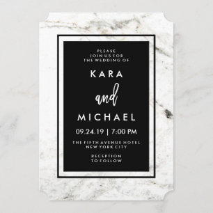 Invitación Mármol moderno y Boda negro