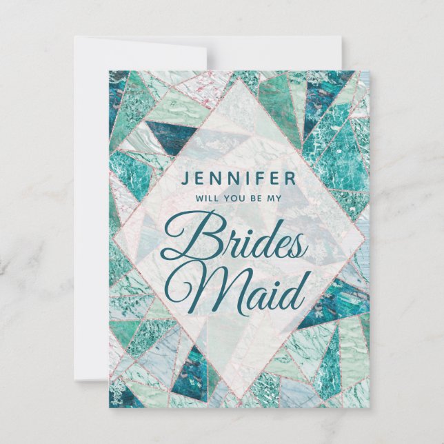Invitación Mármol Mosaico verde azulado Serás Mi Novia (Anverso)