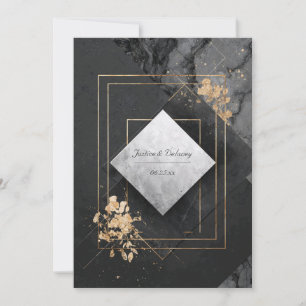 Invitación Mármol Negro Diamante Geométrico Concreto Hoja de