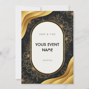 Invitación Mármol negro línea de arte floral dorado