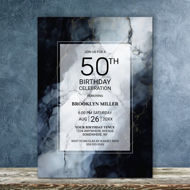 Invitación Mármol negro moderno 50 cumpleaños (Subido por el creador)