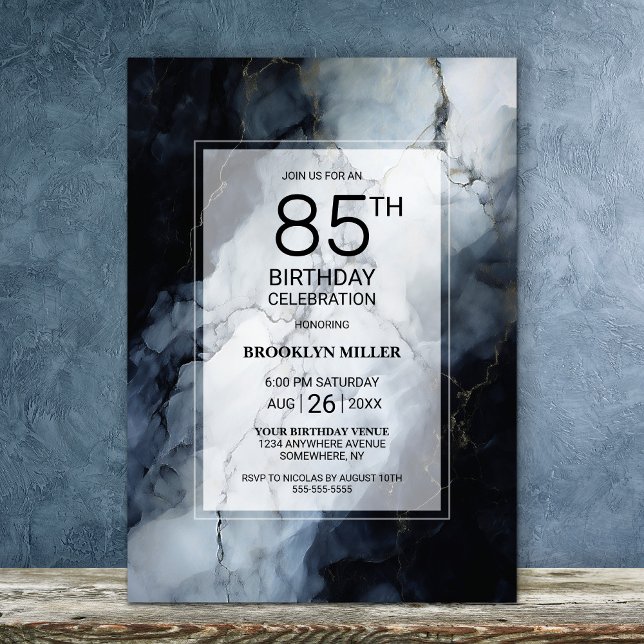 Invitación Mármol negro moderno 85ª fiesta de cumpleaños (Subido por el creador)