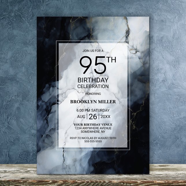 Invitación Mármol negro moderno 95ª fiesta de cumpleaños (Subido por el creador)