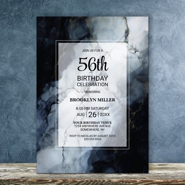 Invitación Mármol negro moderno cualquier fiesta de cumpleaño (Subido por el creador)