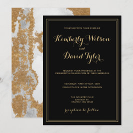 Invitación Mármol Negro y Boda de oro