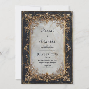 Invitación Mármol negro y Boda del Ornato de Oro