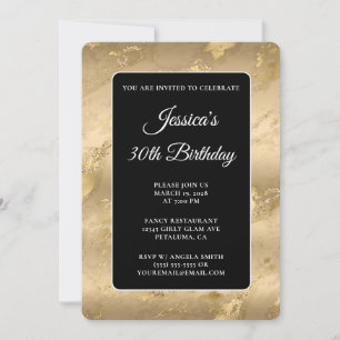 Invitación Mármol negro y dorado Cumpleaños 30