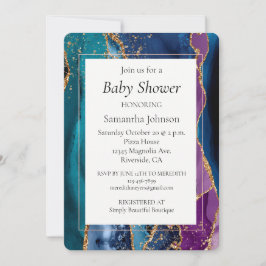 Invitación Mármol Purpurina de oro azul turquesa