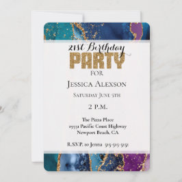 Invitación Mármol Purpurina de oro azul turquesa