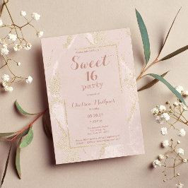 Invitación Mármol purpurina dorado rosado moderno Sweet 16