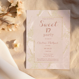Invitación Mármol purpurina dorado rosado moderno Sweet 17