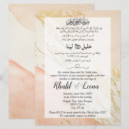 Invitación Mármol Rosa Dorado Musulmán Árabe y Inglés Boda