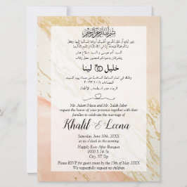 Invitación Mármol Rosa Dorado Musulmán Árabe y Inglés Boda