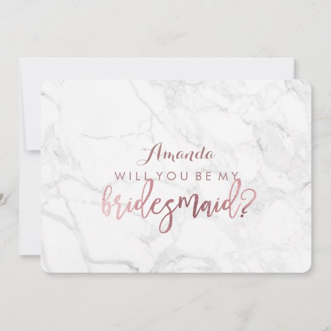 Invitación Mármol+Rosa falso Oro será... Novia (Anverso)