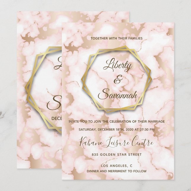 Invitación Mármol rosa grandioso (Anverso / Reverso)