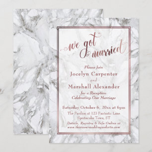 Invitación Mármol Rosa Oro Nos Casamos Recepción