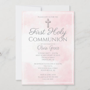 Invitación Mármol rosa primera comunión sagrada