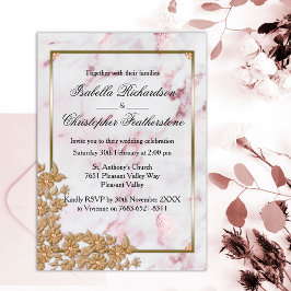 Invitación Mármol rosa y Boda de Perlas de Oro