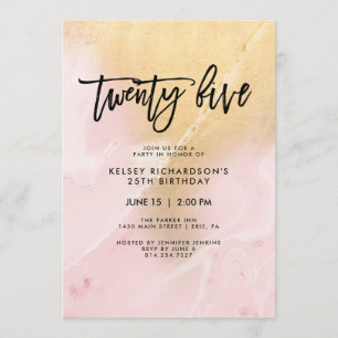 Invitación Mármol rosa y dorado de Rubor   25.ª fiesta de cum
