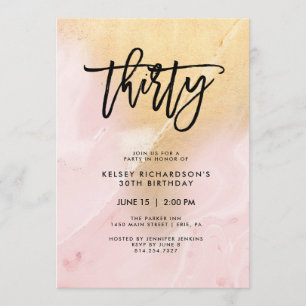 Invitación Mármol rosa y dorado de Rubor   30.º Fiesta de cum