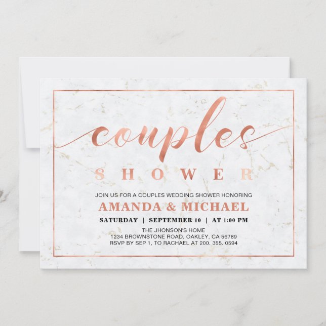 Invitación Mármol | Sencilla Ducha de Boda de Parejas Moderna (Anverso)