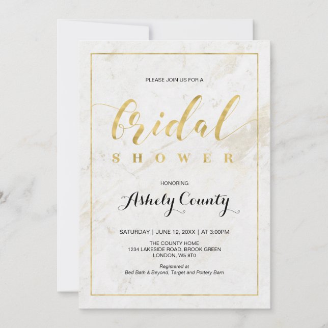 Invitación Mármol | Simple tipografía moderna ducha de novia (Anverso)