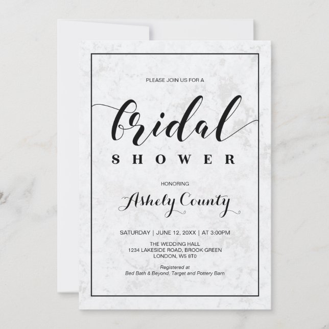 Invitación Mármol | Simple tipografía moderna ducha de novia (Anverso)
