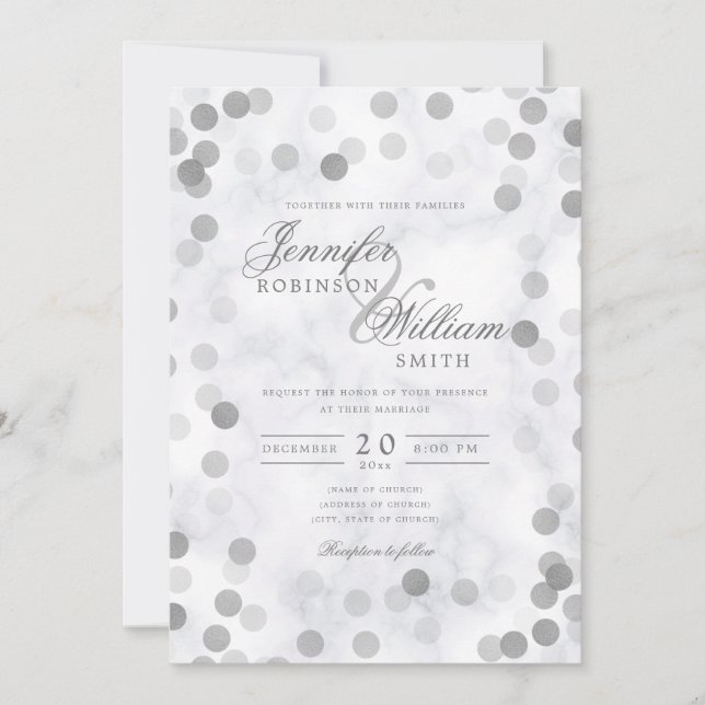 Invitación Mármol simple y elegante de plata de casamiento (Anverso)