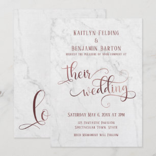 Invitación Mármol, Tipografía Elegante Rosa Oro Su Boda