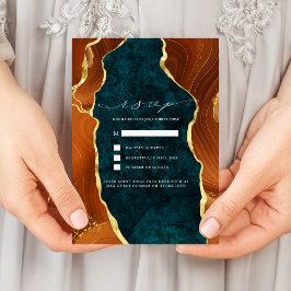 Invitación Mármol verde azulado, Naranja quemado y Agate de O